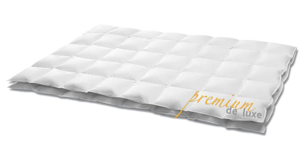 Premium de Luxe kołdra puchowa 200 x 220 cm – bardzo lekka/letnia – Made in Germany kołdra kasetowa ze 100% bawełny – odpowiednia dla alergików