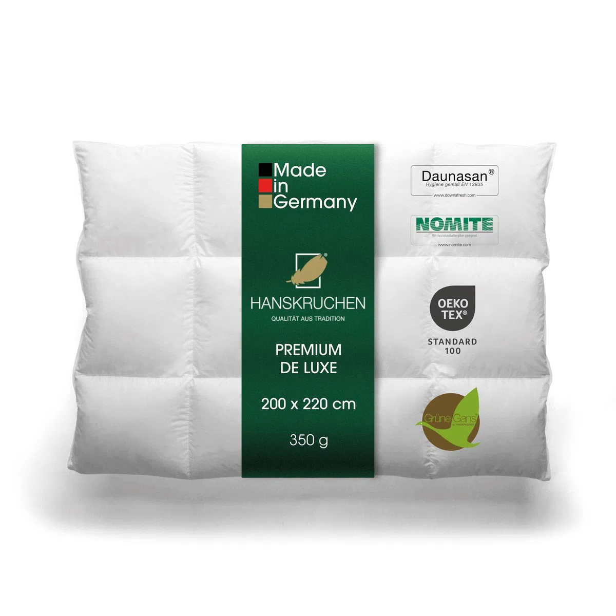 Premium de Luxe kołdra puchowa 200 x 220 cm – bardzo lekka/letnia – Made in Germany kołdra kasetowa ze 100% bawełny – odpowiednia dla alergików